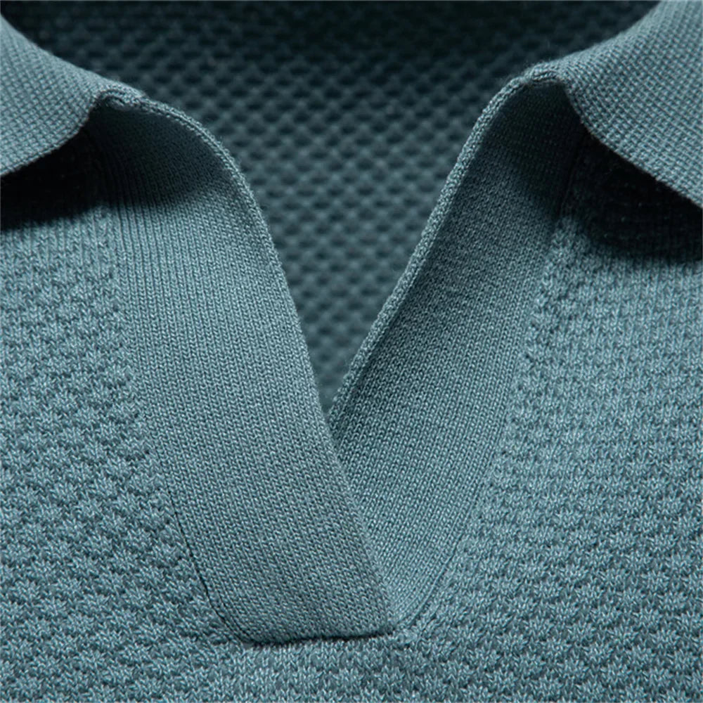 Men's Short Sleeve Polo Shirt with Textured Knit Design