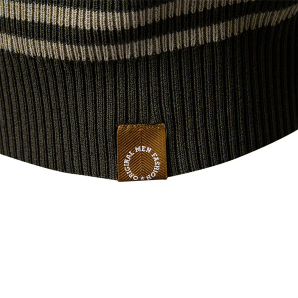 Men's Short Sleeve Striped Polo Shirt with Contrast Knit Design