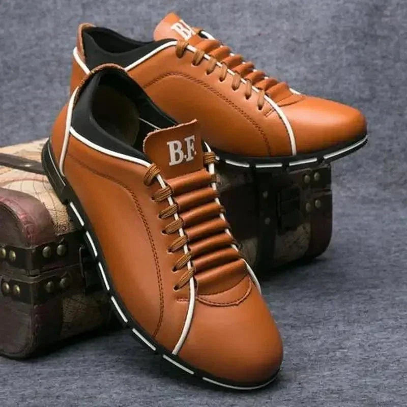 Men's Casual Lace-Up Sneakers with Contrast Stitch Sole Design