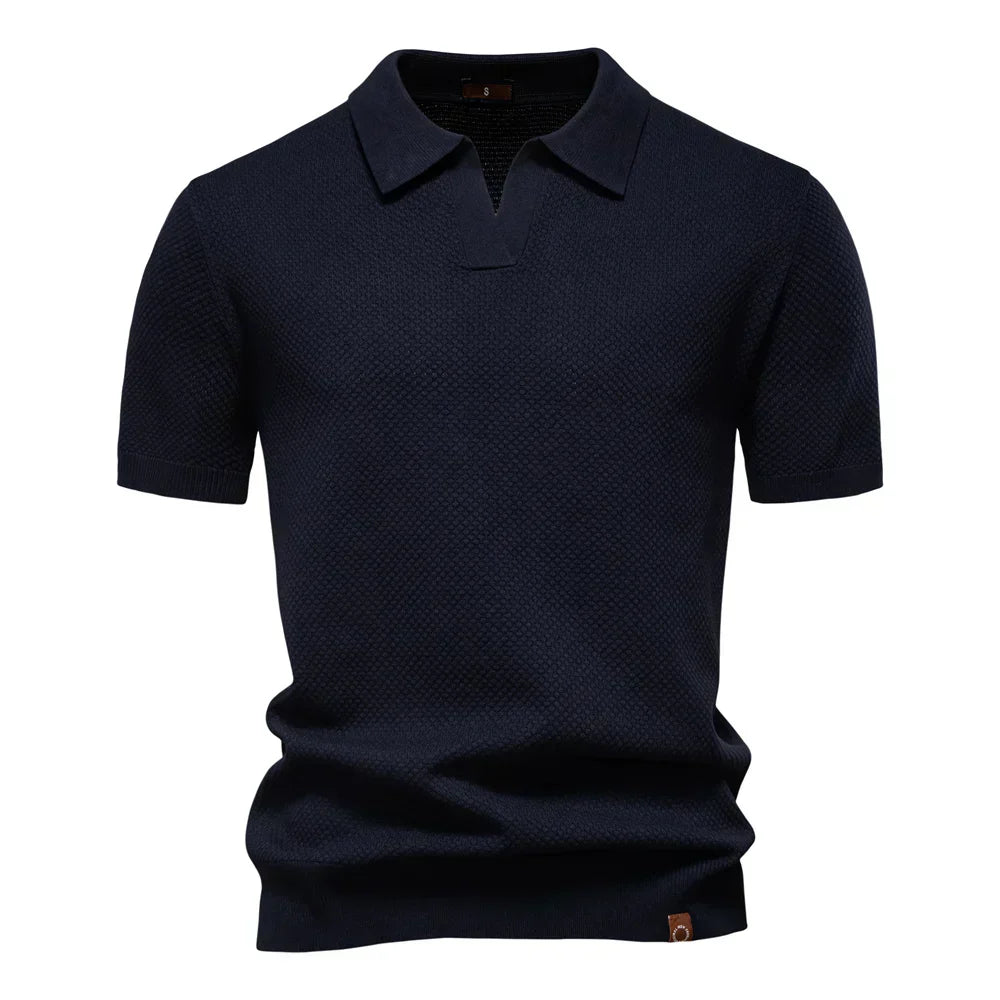 Men's Short Sleeve Polo Shirt with Textured Knit Design