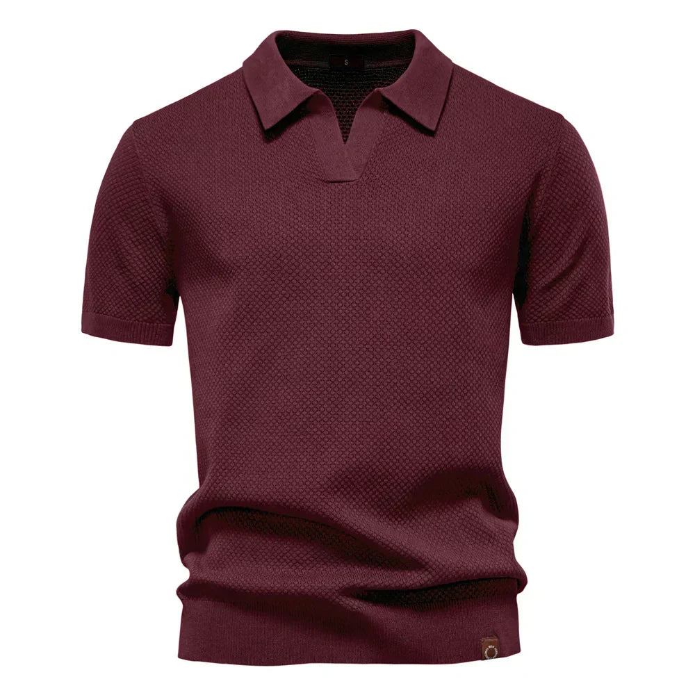 Men's Short Sleeve Polo Shirt with Textured Knit Design