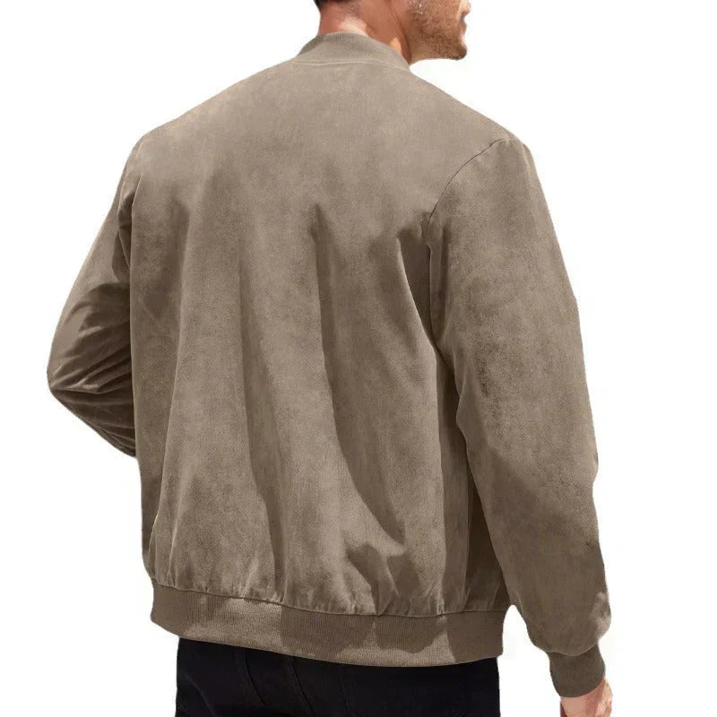 Men's Classic Zip-Up Bomber Jacket with Ribbed Cuffs and Hem